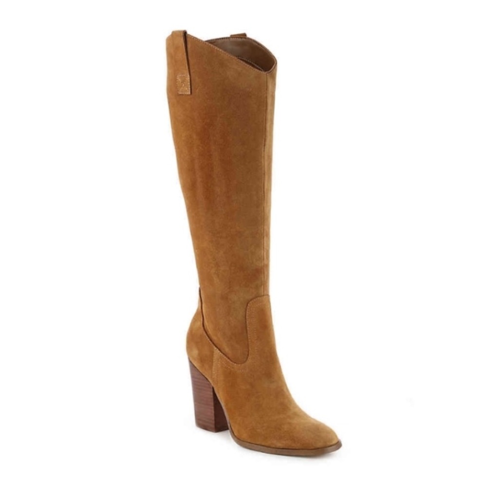 Knee High Tan Boots - Suede Western Crown Vintage